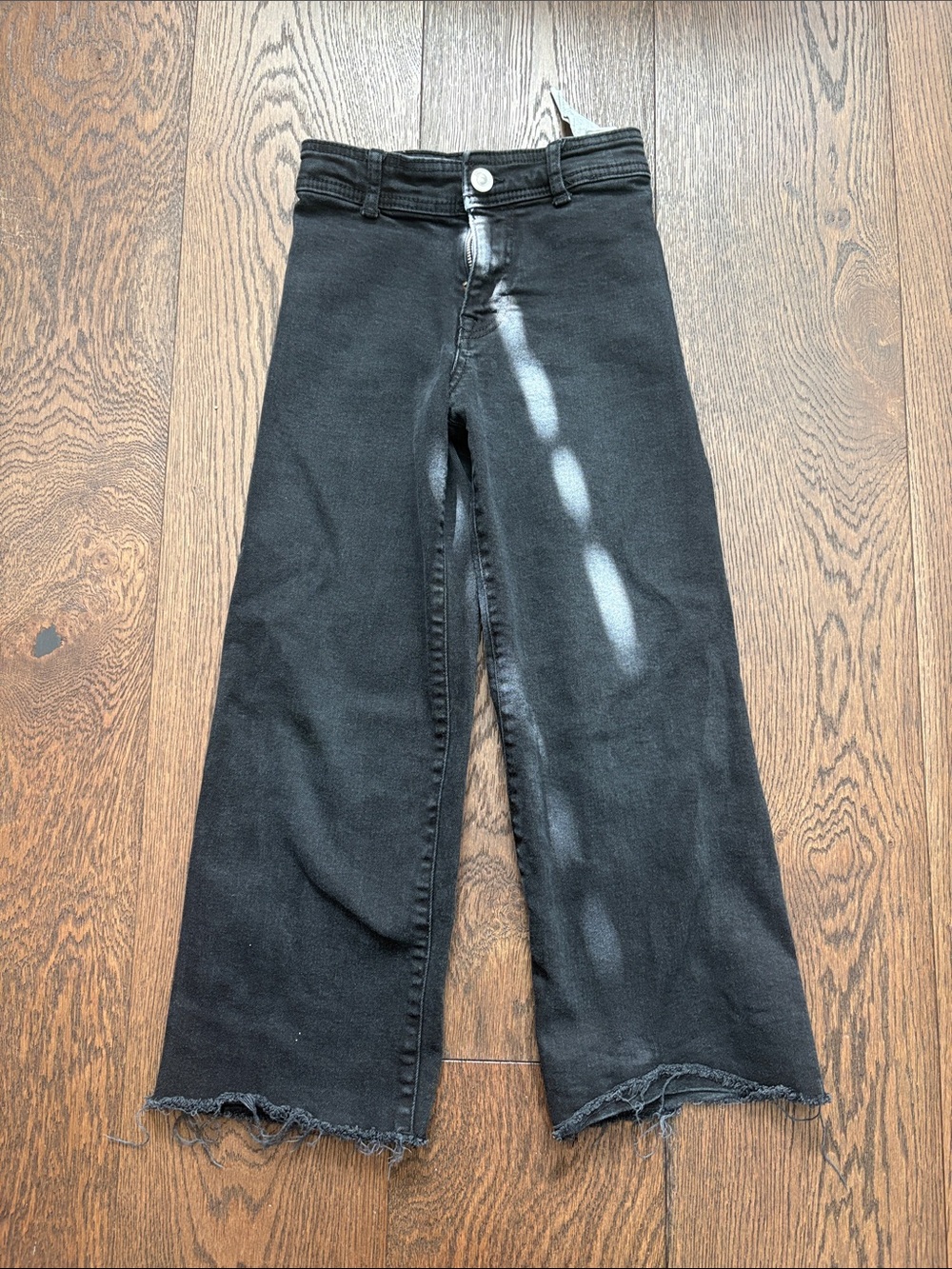 Zara Black Wide-Leg Raw-Hem Jeans